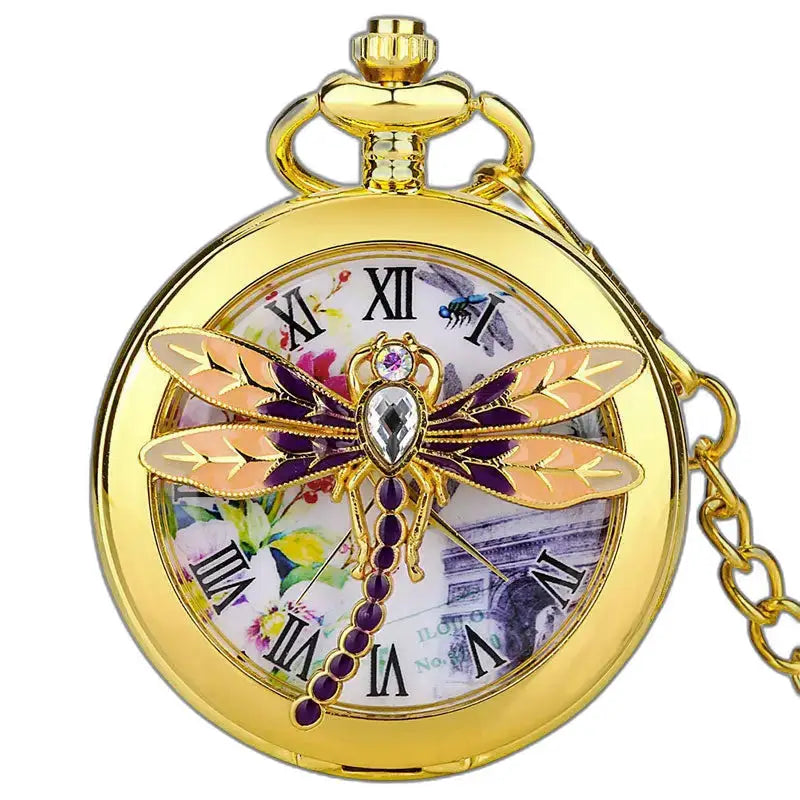Vlindergouden zakhorloge Elegant ontwerp met quartz uurwerk en libelle