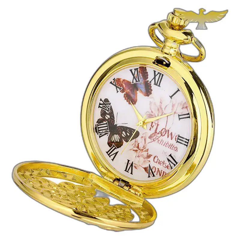 Vlindergouden zakhorloge Elegant ontwerp met quartz uurwerk, verfijnde stijl