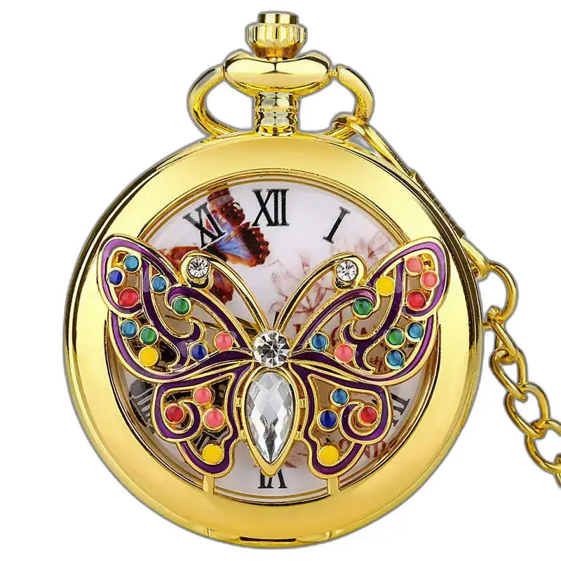 Gouden zakhorloge met elegant vlinderdesign en quartz uurwerk