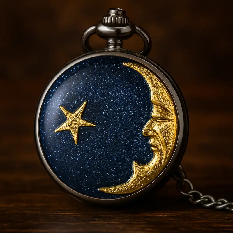 Klassiek hangend zakhorloge met maan- en sterontwerp, ideaal voor mannen en vrouwen