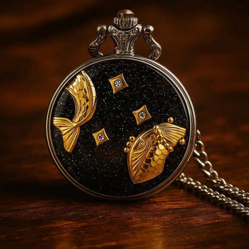 Klassiek hangend zakhorloge met gouden vissen en sterren voor heren en dames