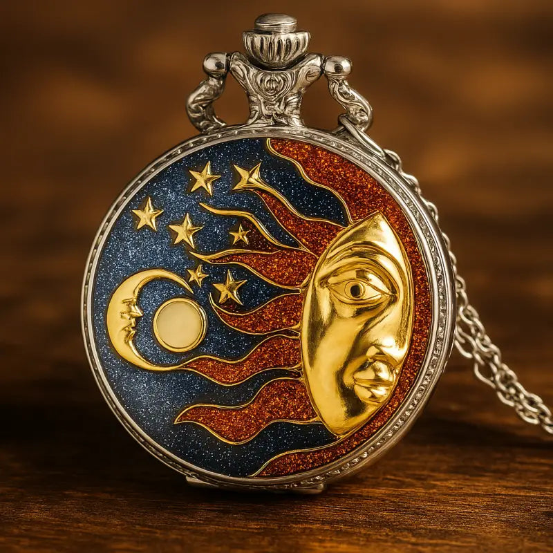Klassiek hangend zakhorloge heren dames met zon- en maanontwerp