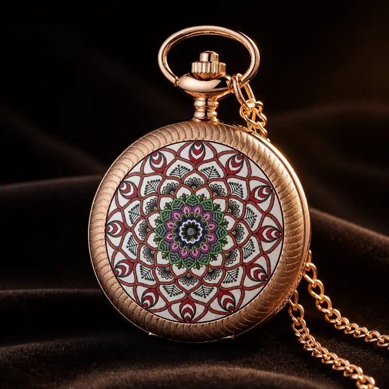 Dames smaragdgroen quartz zakhorloge met bloemen - Univers Gousset