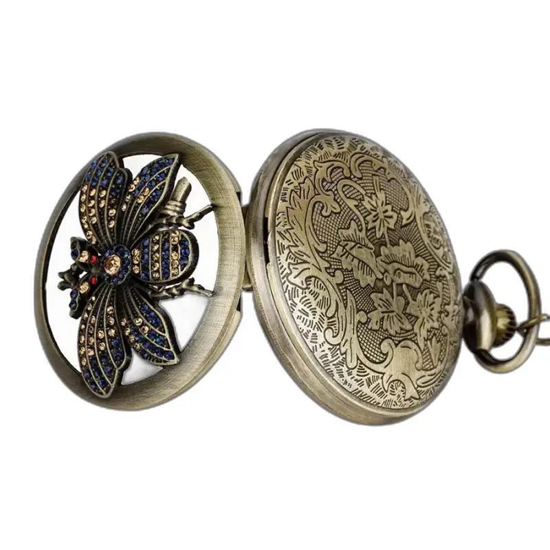 Klassiek bronzen vlinderkwartszakhorloge met sierlijke bronzen bij