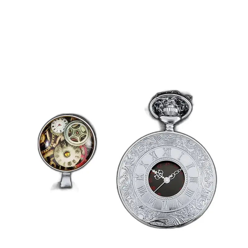 Twee klassieke retro zakhorloges in goud en zwart, elegant en gedetailleerd