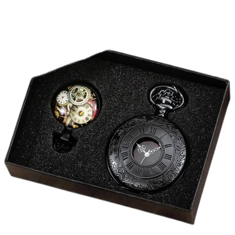 Twee retro zakhorloges in presentatiedoosje, model Goud Zwart