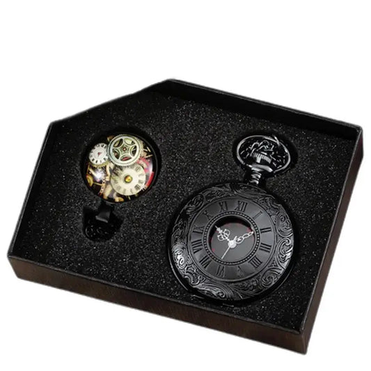 Twee retro zakhorloges in presentatiedoosje, model Goud Zwart