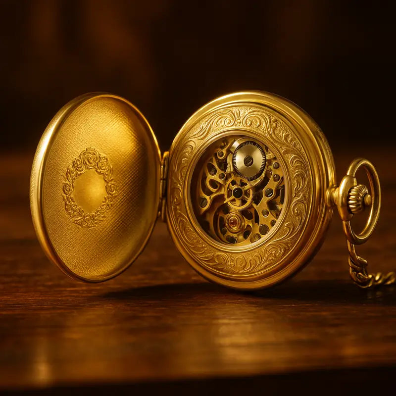 Royal London luxe gouden zakhorloge met zichtbare versierde gouden tandwielen