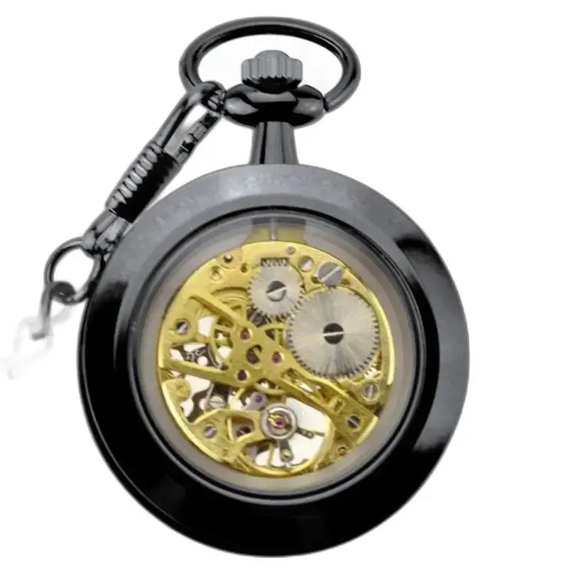 Luxe skeletzakhorloge voor heren en dames, elegant mechanisch zwart zakhorloge
