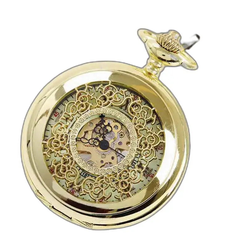 Steampunk gouden zakhorloge met zichtbaar mechanisme en elegant design