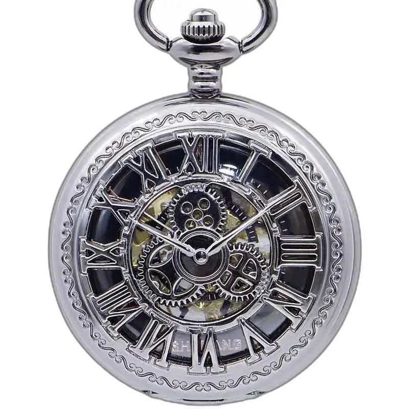 Steampunk zakhorloge met tandwielen, elegant zilveren zakhorloge