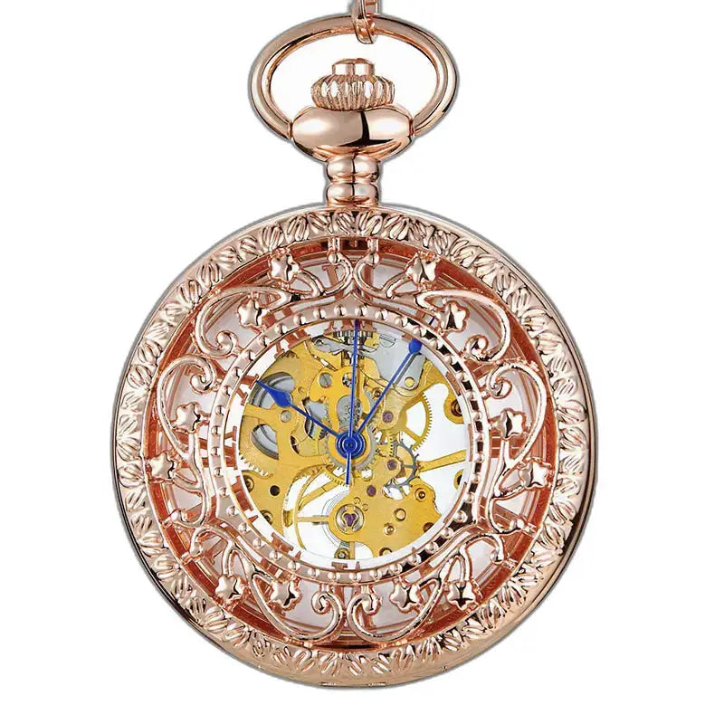 Steampunk luxe handgemaakt mechanisch zakhorloge met roségouden horloge