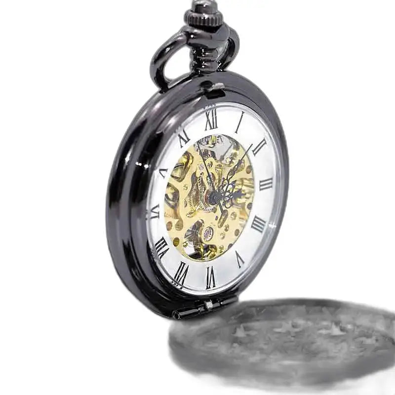 Zwart Nikkel Zilver Steampunk Zakhorloge met elegant en uniek zichtbaar mechanisme