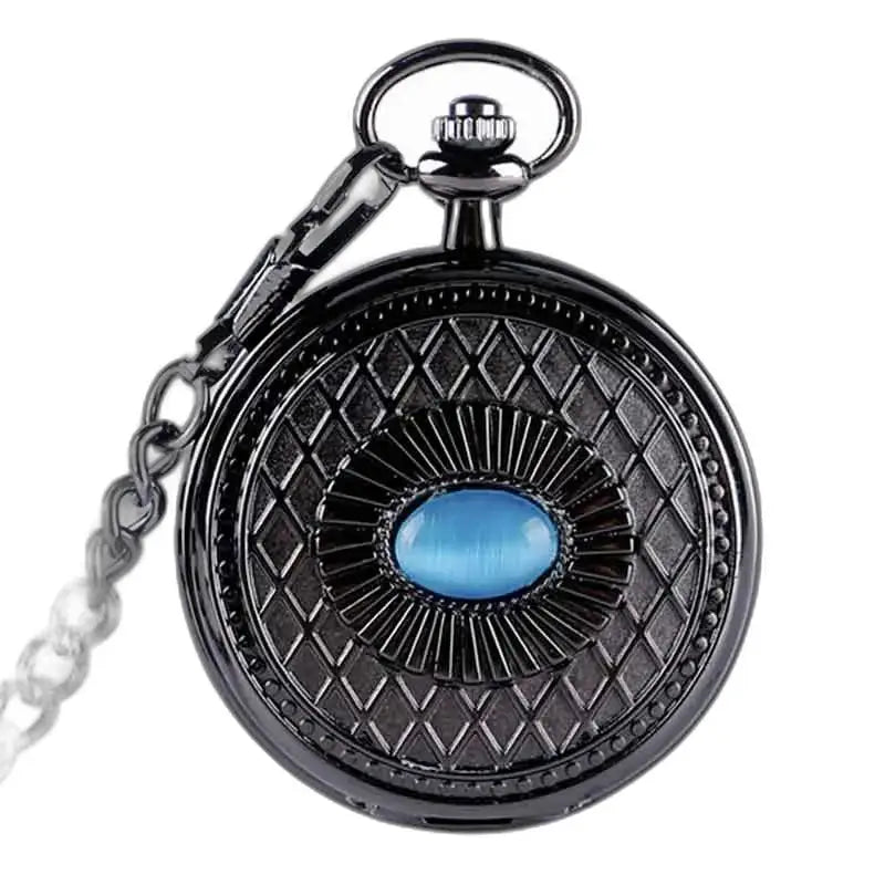 Mechanisch steampunk zakhorloge met blauwe saffier en elegante zwarte kast