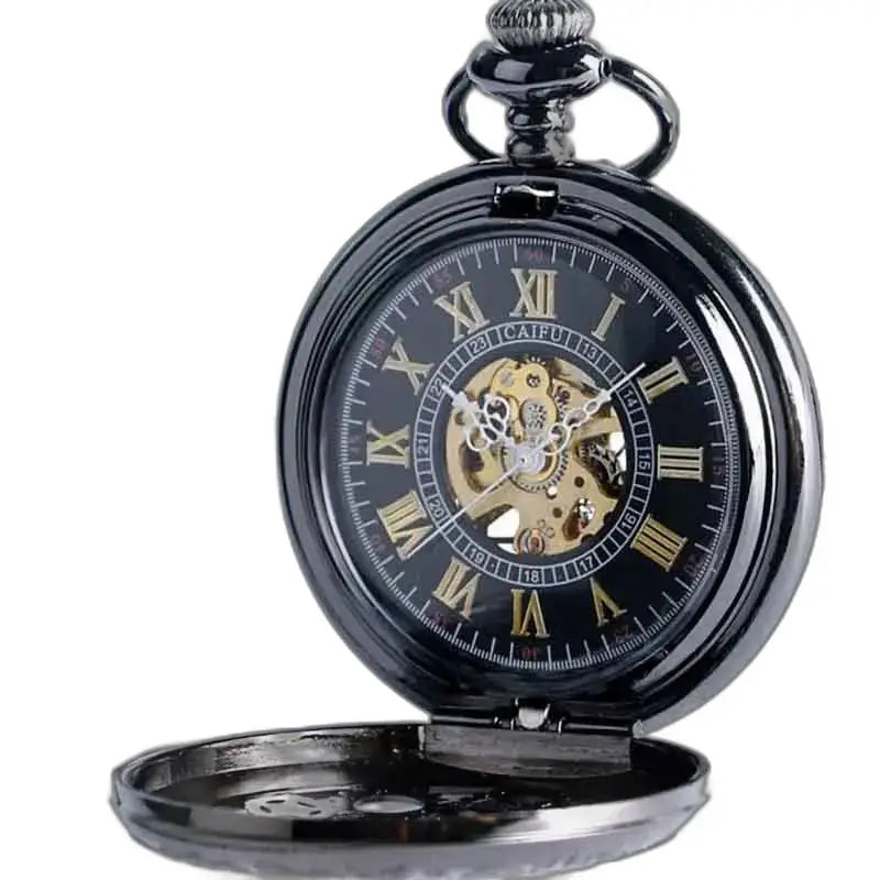 Steampunk zakhorlogemechanisme met hoge zichtbaarheid en zwarte machines