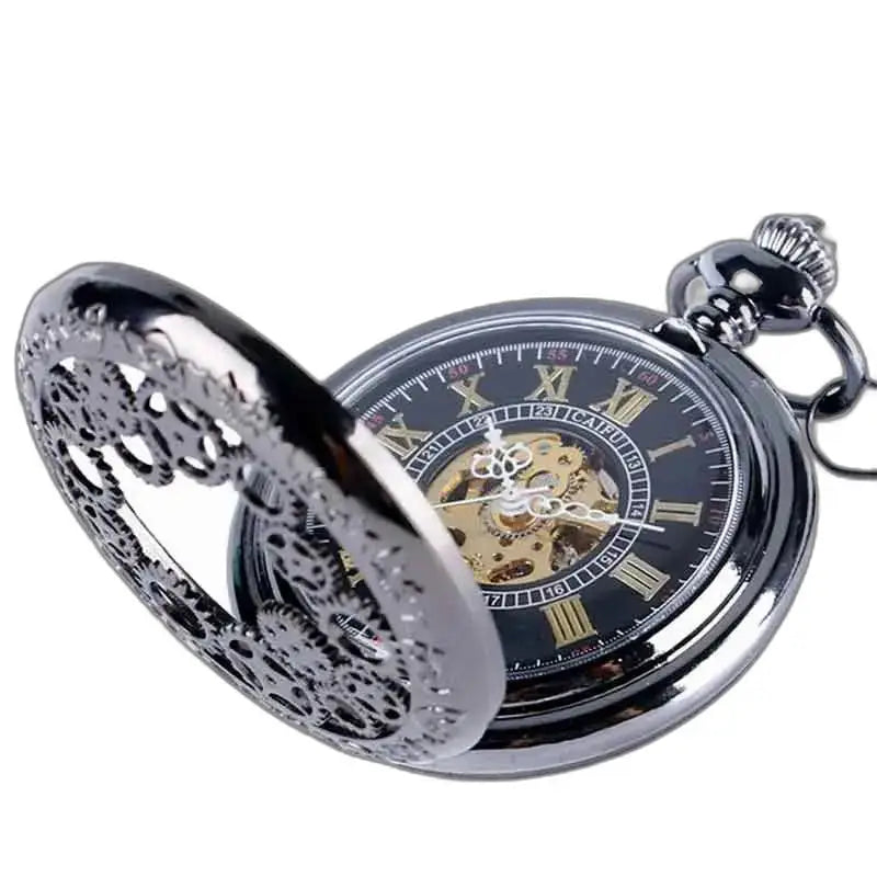 Steampunk zakhorloge met hoge zichtbaarheid mechanisme sierlijke zilveren machines