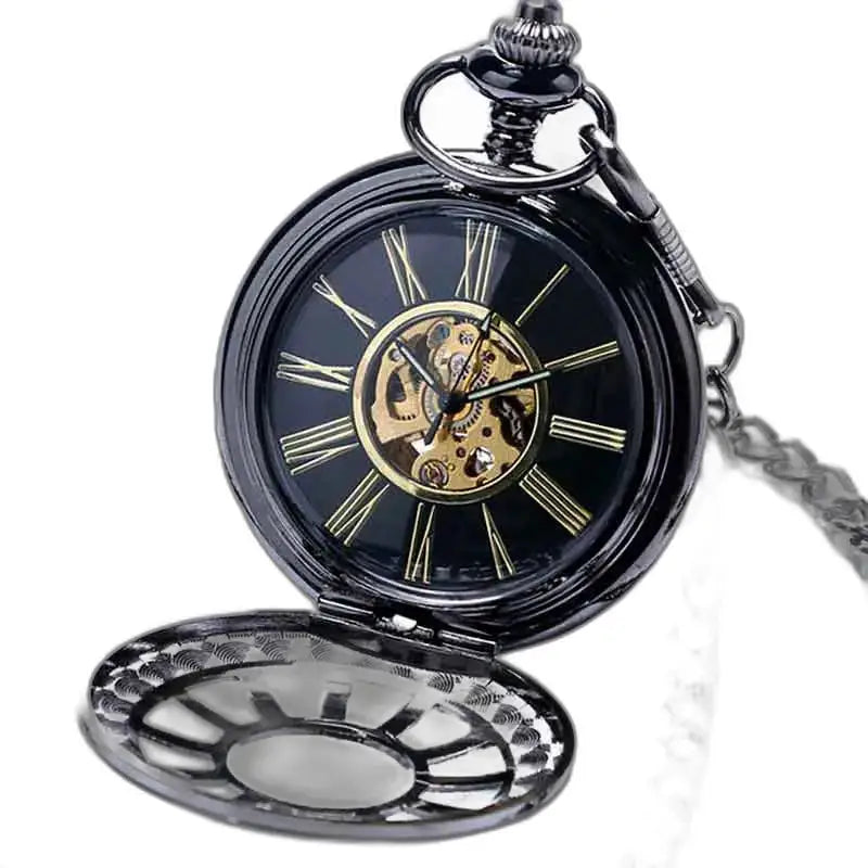 Futuristisch vintage Steampunk zakhorloge met een elegante zwarte wijzerplaat