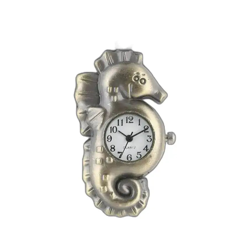 Elegant Vintage Bronzen Hippocampe-horloge met een zeepaardje-vormig ontwerp
