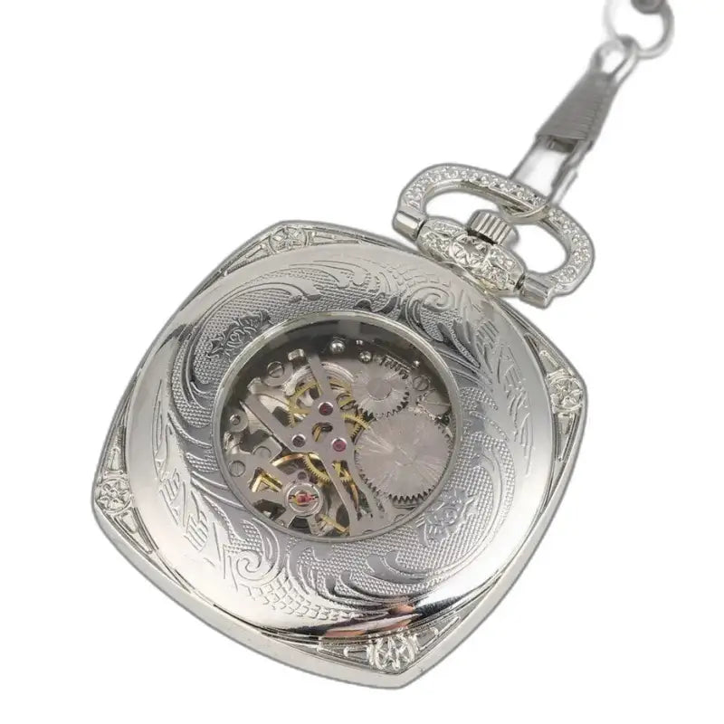 Modern zilveren zakhorloge met zichtbaar mechanisme voor stijlvolle mannen