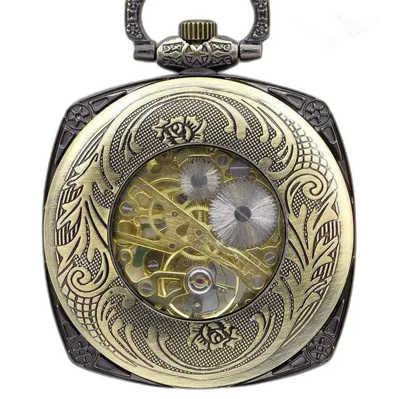 Modern Chic Heren Zakhorloge, bronzen zakhorloge met zichtbaar mechanisme