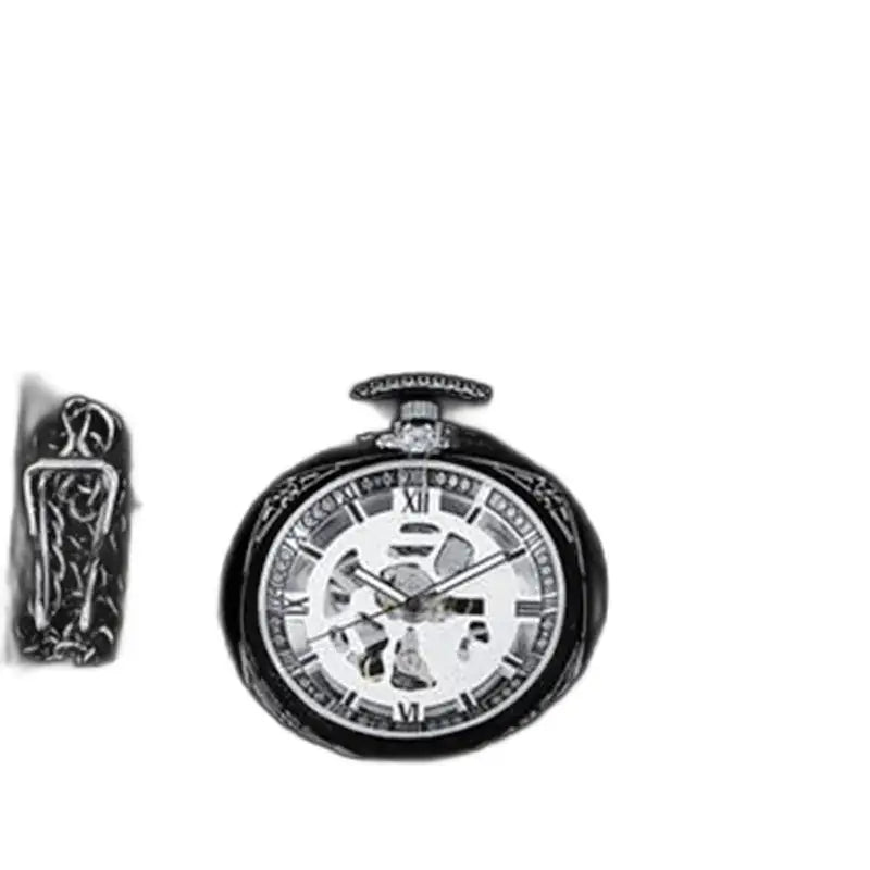 Modern chique zwart en zilveren herenzakhorloge met skelet