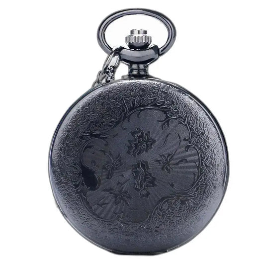 Herenzakhorloge met Romeinse cijfers en elegante zwarte bloemengravure