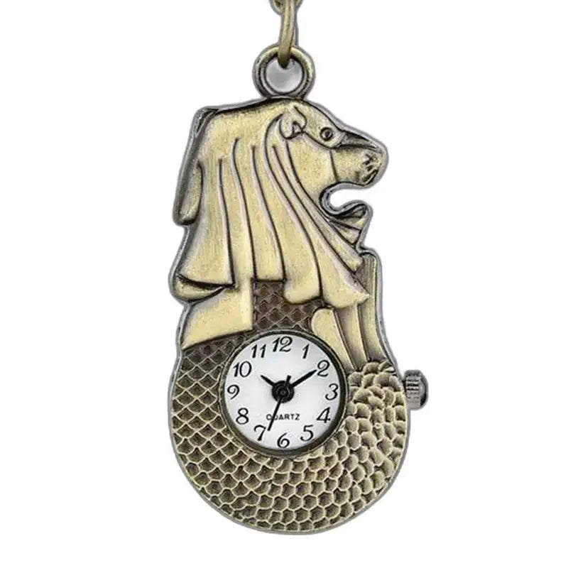 Vintage leeuwenhorloge met Merlion-vormige bronzen kettingarmband