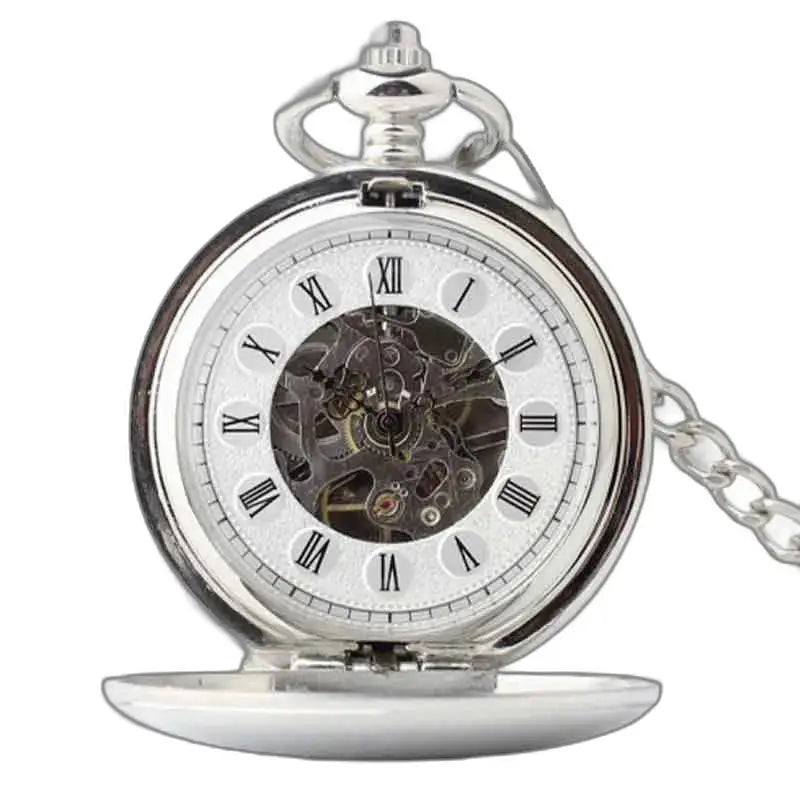 Elegant wit herenzakhorloge met Romeinse cijfers en zilveren uurwerk