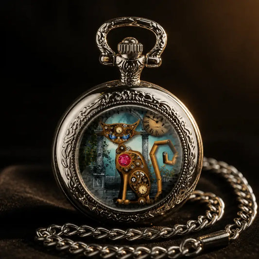 Steampunk Cat quartz zakhorloge voor dames - Univers Gousset