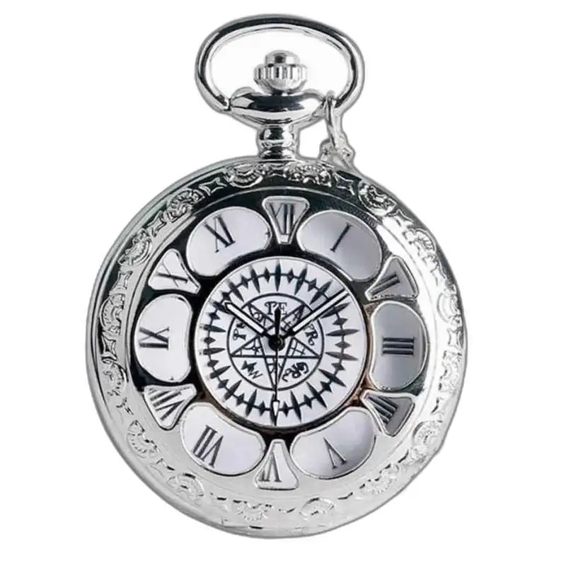 Elegant zilveren hangerhorloge met ketting en Romeinse cijfers