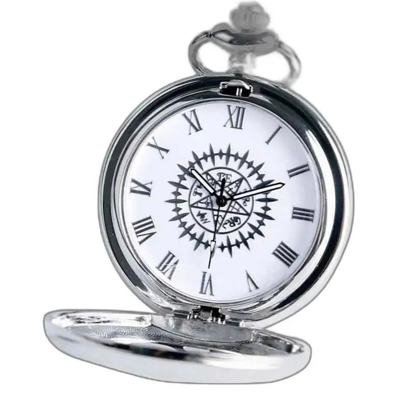 Elegant zilveren hangerhorloge met ketting en wijzerplaat met Romeinse cijfers