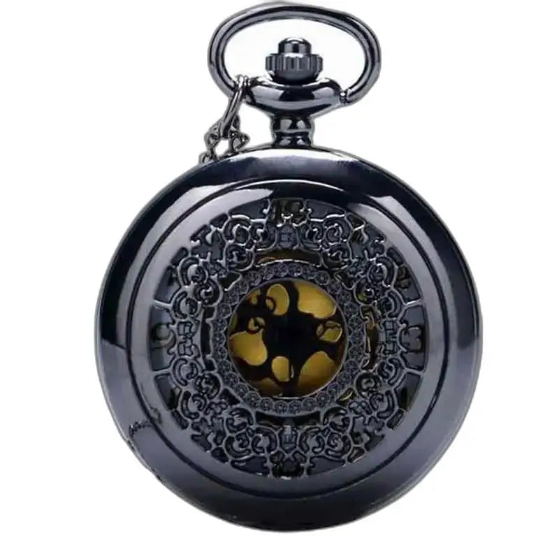Chique zilveren dameshorloge met hanger en elegant sierlijk zwart zakhorloge