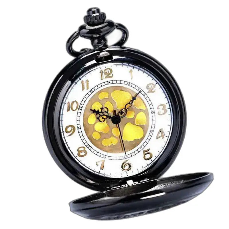 Chique zilveren dameshorloge met hanger, zwart hangend horloge met zichtbaar mechanisme