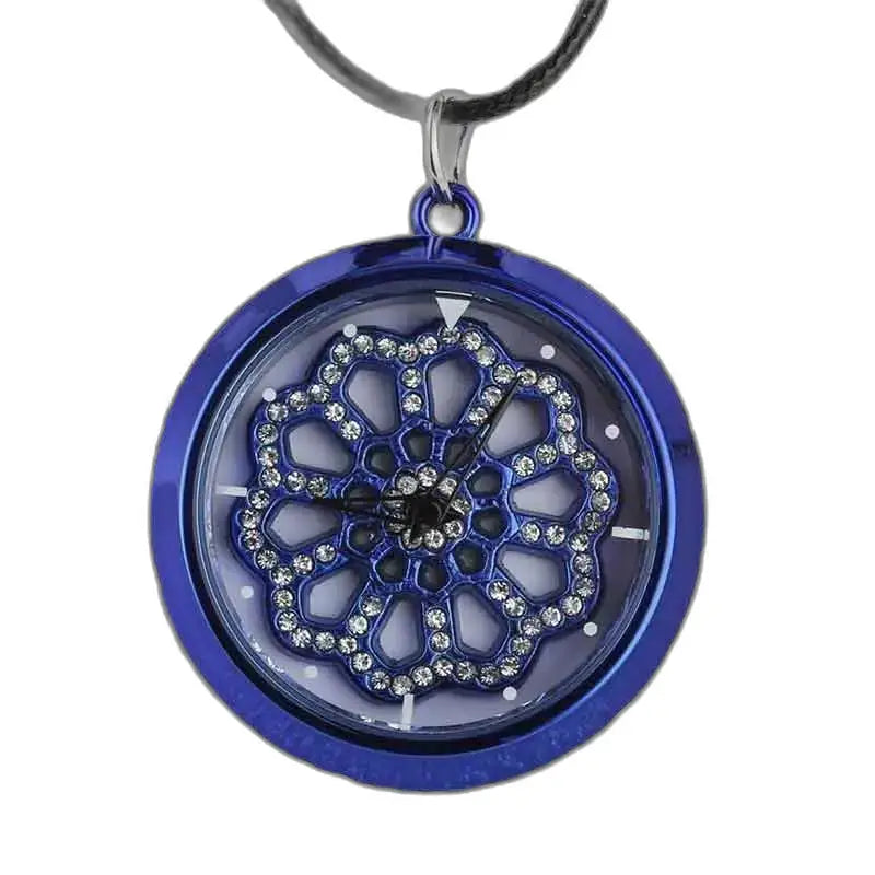 Chique en verfijnd azuurblauw bloemenhangerhorloge, hangend horloge met bloemmotief