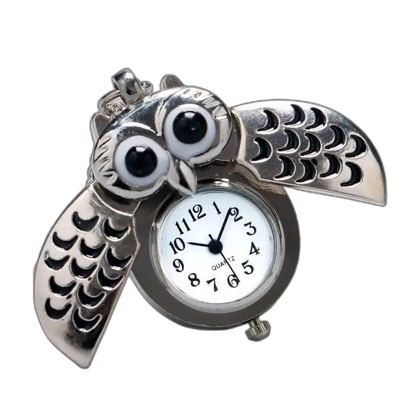 Zilveren Uil Slinger, Elegant Vintage Uil Hanger Horloge