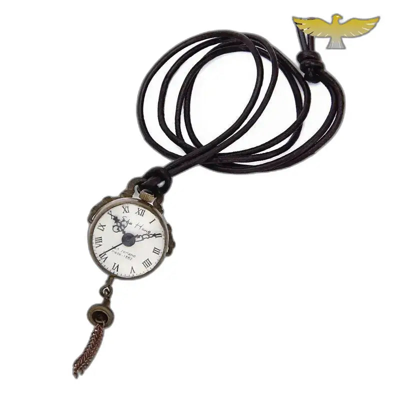 Vintage bronzen mechanisch hangerhorloge met elegant leren koord