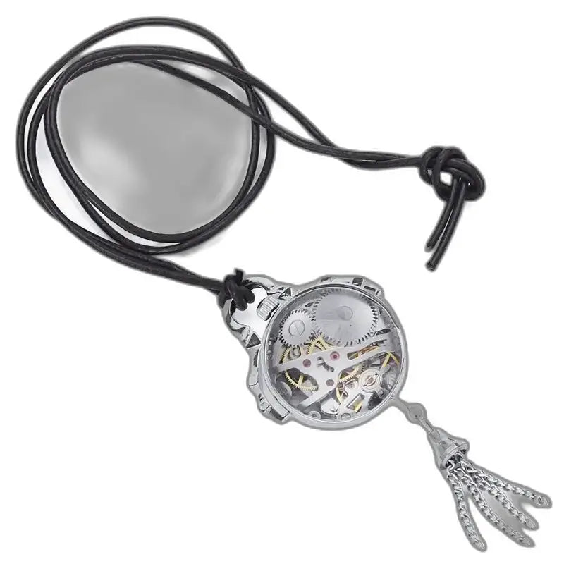 Vintage dameszilverbrons mechanisch hangerhorloge met elegant skeletontwerp