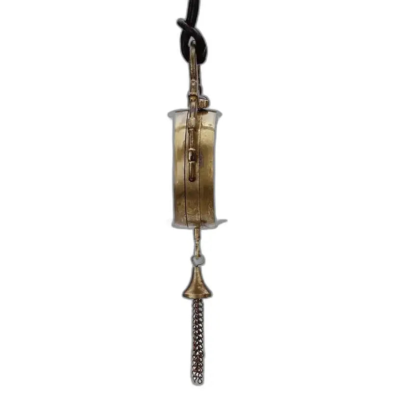 Vintage mechanische hanger in bronszilver met cilindrisch lichaam en ketting