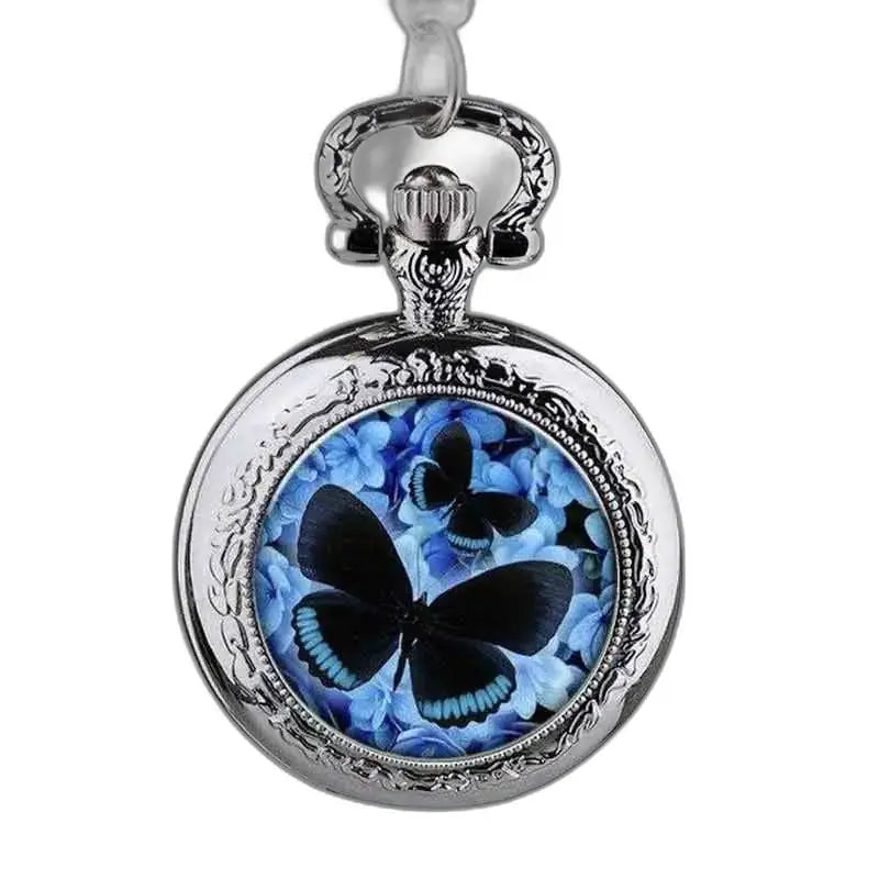 Shades of Blue vlinderhangerhorloge met zilveren vlinderontwerp