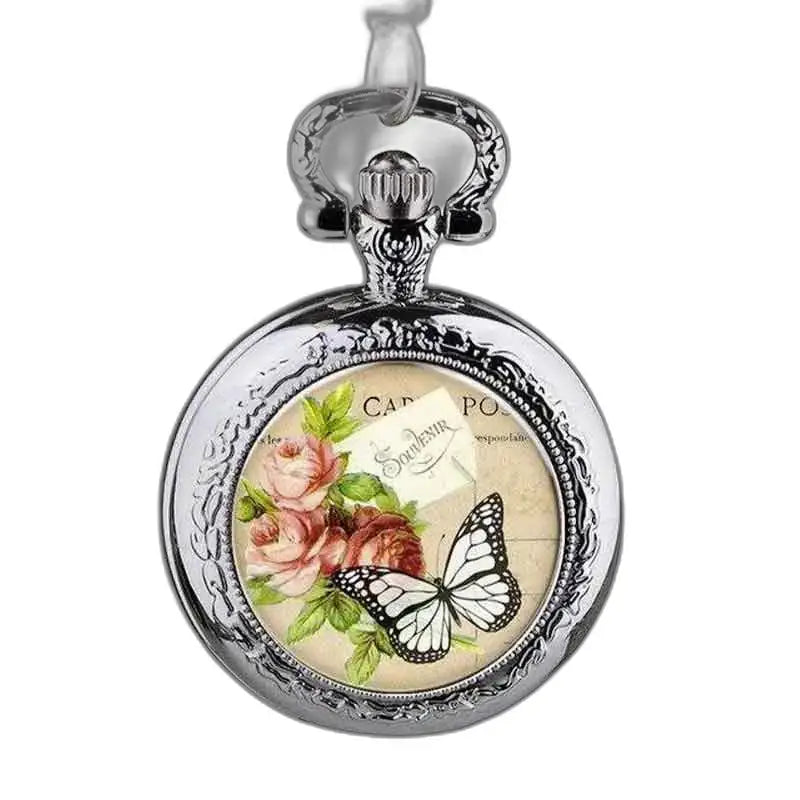 Elegant vlinderhorloge van staal met bloemen- en vlinderontwerp in zilver