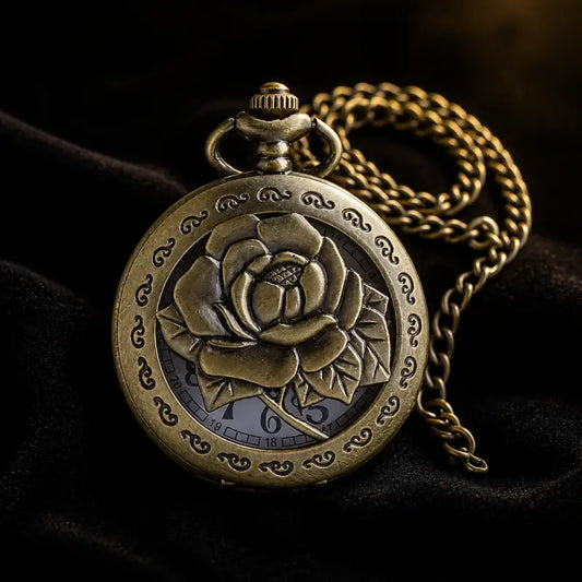 Vintage bronzen zakhorloge met rozenhanger - Univers Gousset