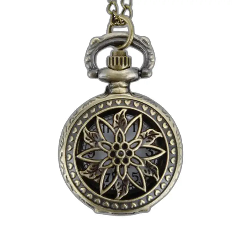 Vintage dameshorloge met harthanger, zilver met bronzen hangerhorloge met bloemenpatroon