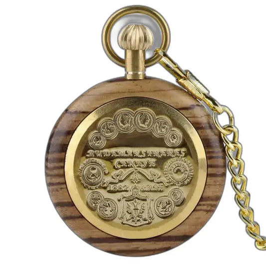 Luxe Zebrano Wood zakhorloge met elegante gouden ketting