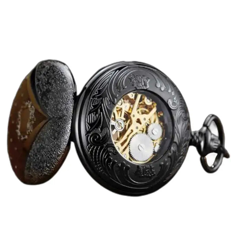 Montre Poche à Gousset Femme Nymphe Luxe avec des engrenages visibles en noir