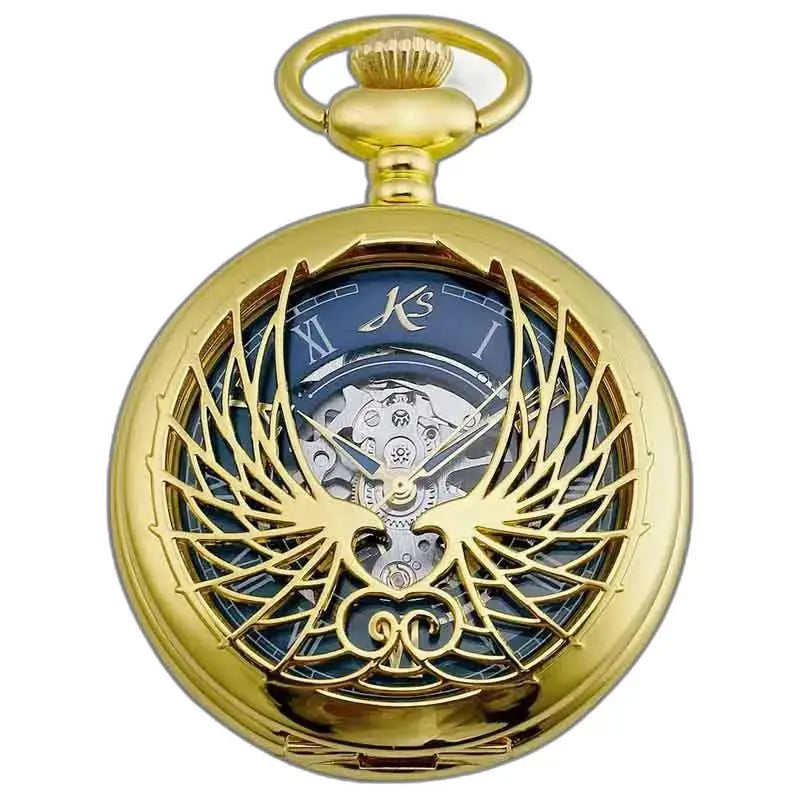 Luxe zakhorloge met gouden adelaars in goud en verfijnd gouden amethist