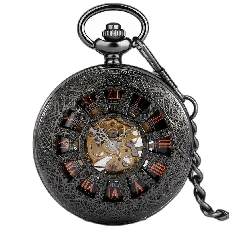 Steampunk Iridium Gothic Design zakhorloge met een sierlijke zwarte wijzerplaat