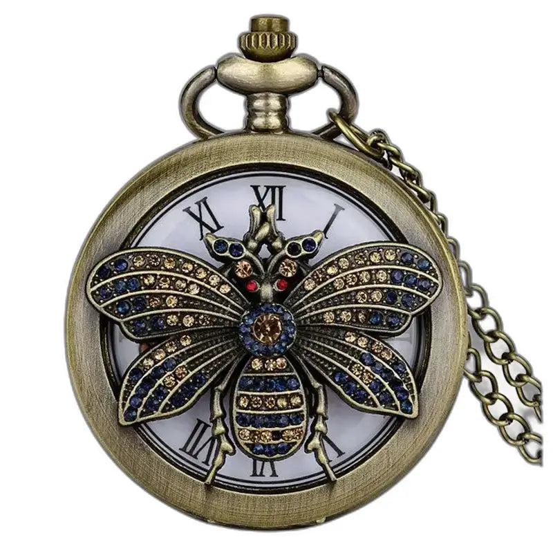 Quartz Zakhorloge Diamanten Uilen Klassiek Brons met een bijenjuweelwijzer