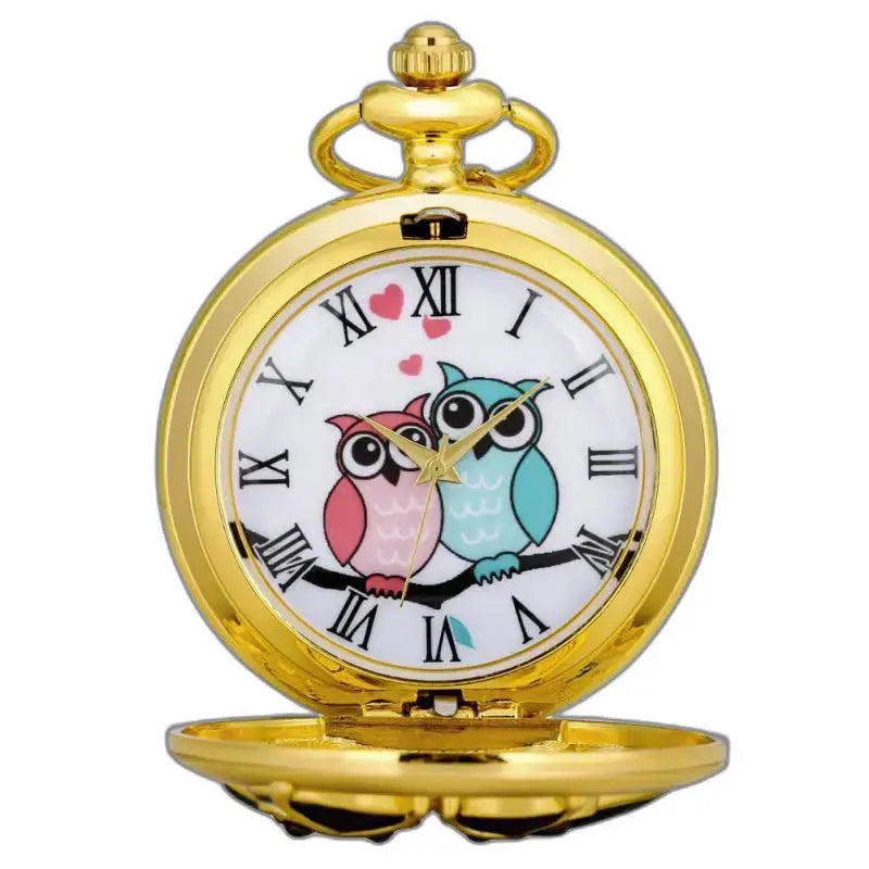 Gouden diamanten uilkwartszakhorloge met elegant en verfijnd uilenontwerp
