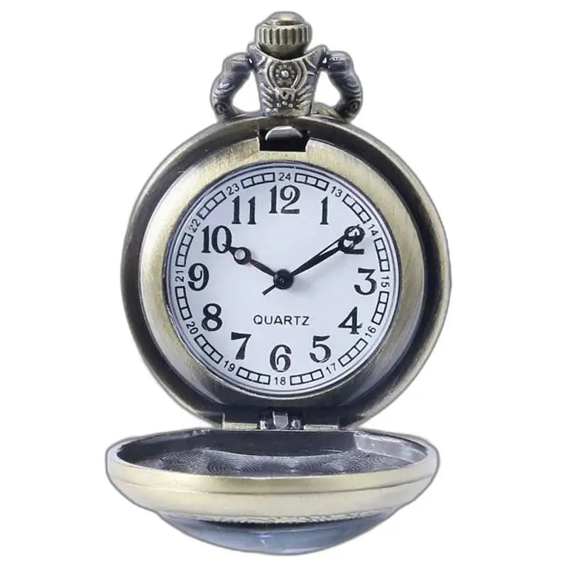 Fancy Bronze Necklace Pocket Watch, antiek bronzen zakhorloge met witte wijzerplaat