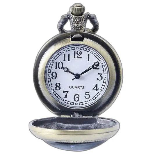Fancy Bronze Necklace Pocket Watch, antiek bronzen zakhorloge met witte wijzerplaat